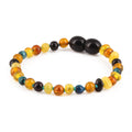 Baltic Amber & Blue Tiger Baby Teething Bracelet Baroque Multicolor Glossy Finish - Wholesale Lot of 10pcs - 14cm / 5.5in - LE463 V2-S