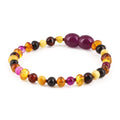 Baltic Amber & Pink Agate Baby Teething Bracelet Baroque Multicolor Glossy Finish - Wholesale Lot of 10pcs - 14cm / 5.5in - LE458-S