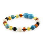 Baltic Amber & Gemstone Baby Teething Bracelet Baroque Multicolor Glossy Finish - Wholesale Lot of 10pcs - 14cm / 5.5in - LE474-T