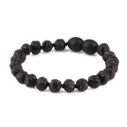 Baltic Amber Baby Teething Bracelet Baroque Black Raw Finish - Wholesale Lot of 10pcs - 14cm / 5.5in - XB54B-RAW