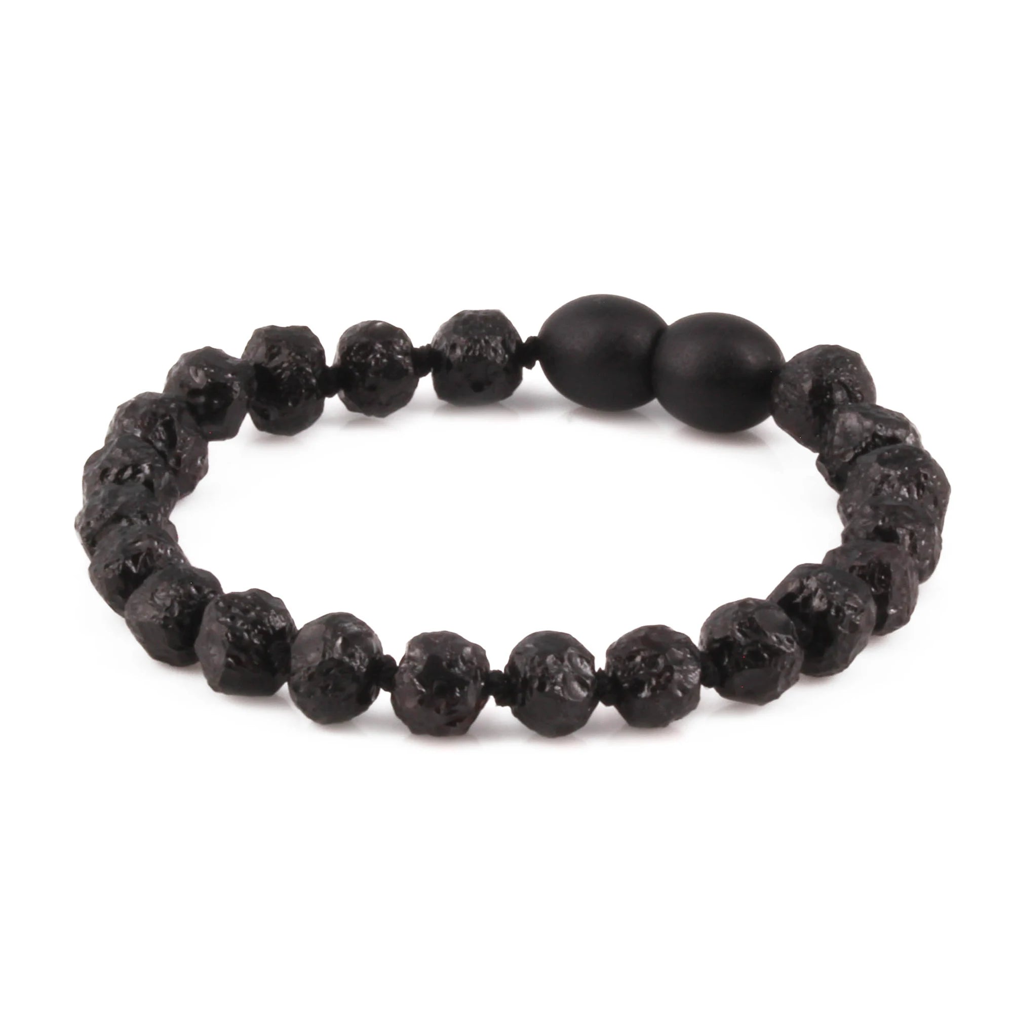 Baltic Amber Baby Teething Bracelet Baroque Black Raw Finish - Wholesale Lot of 10pcs - 14cm / 5.5in - XB54B-RAW