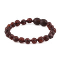 Baltic Amber Baby Teething Bracelet Baroque Dark Cognac Raw Finish - Wholesale Lot of 10pcs - 14cm / 5.5in - XB54DC-RAW