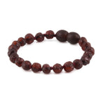 Baltic Amber Baby Teething Bracelet Baroque Dark Cognac Raw Finish - Wholesale Lot of 10pcs - 14cm / 5.5in - XB54DC-RAW