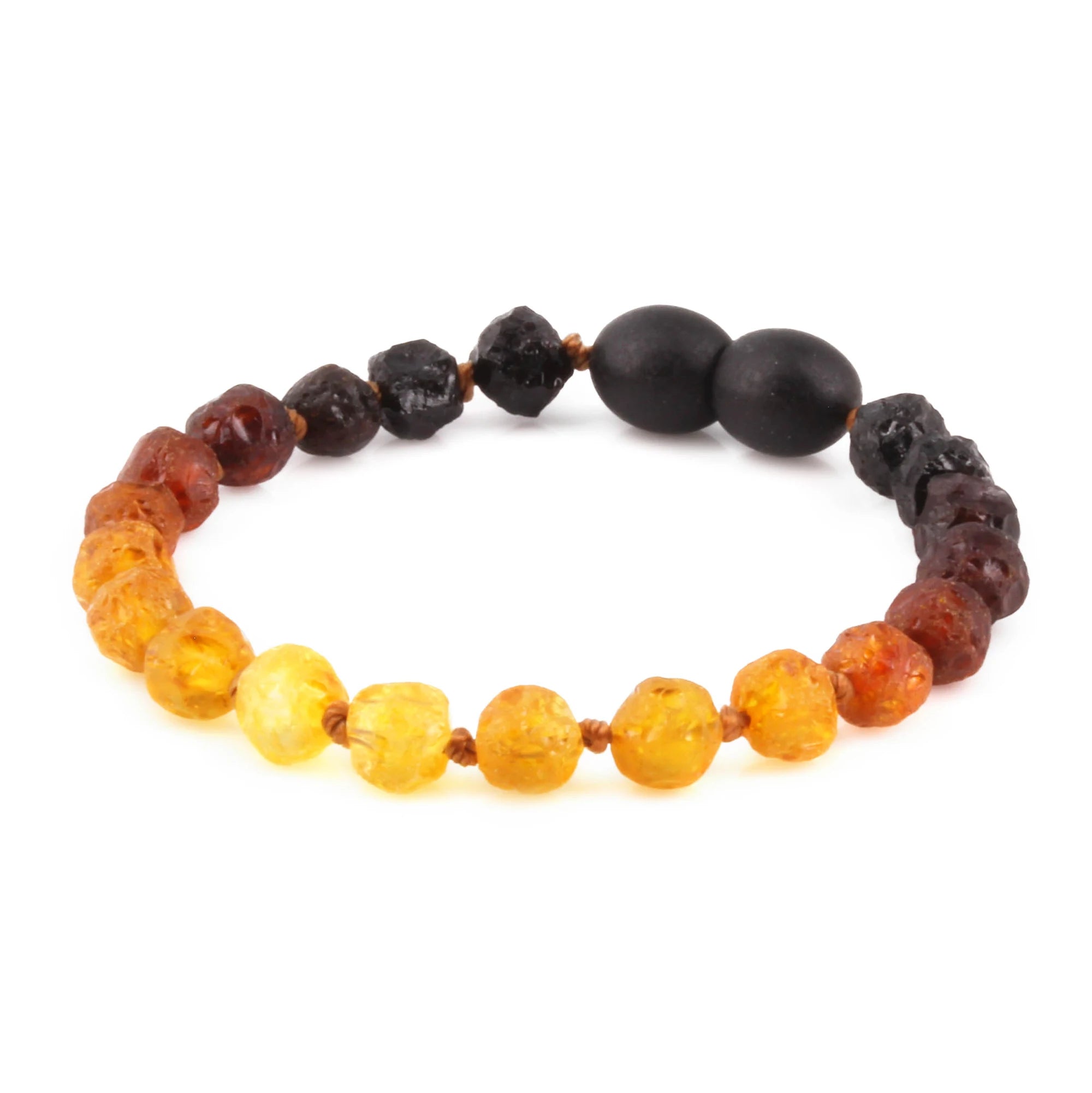 Baltic Amber Baby Teething Bracelet Baroque Rainbow Raw Finish - Wholesale Lot of 10pcs - 14cm / 5.5in - XB54R2-RAW