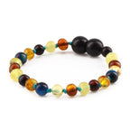 Baltic Amber & Blue Tiger Baby Teething Bracelet Baroque Multicolor Glossy Finish - Wholesale Lot of 10pcs - 14cm / 5.5in - LE463 V2