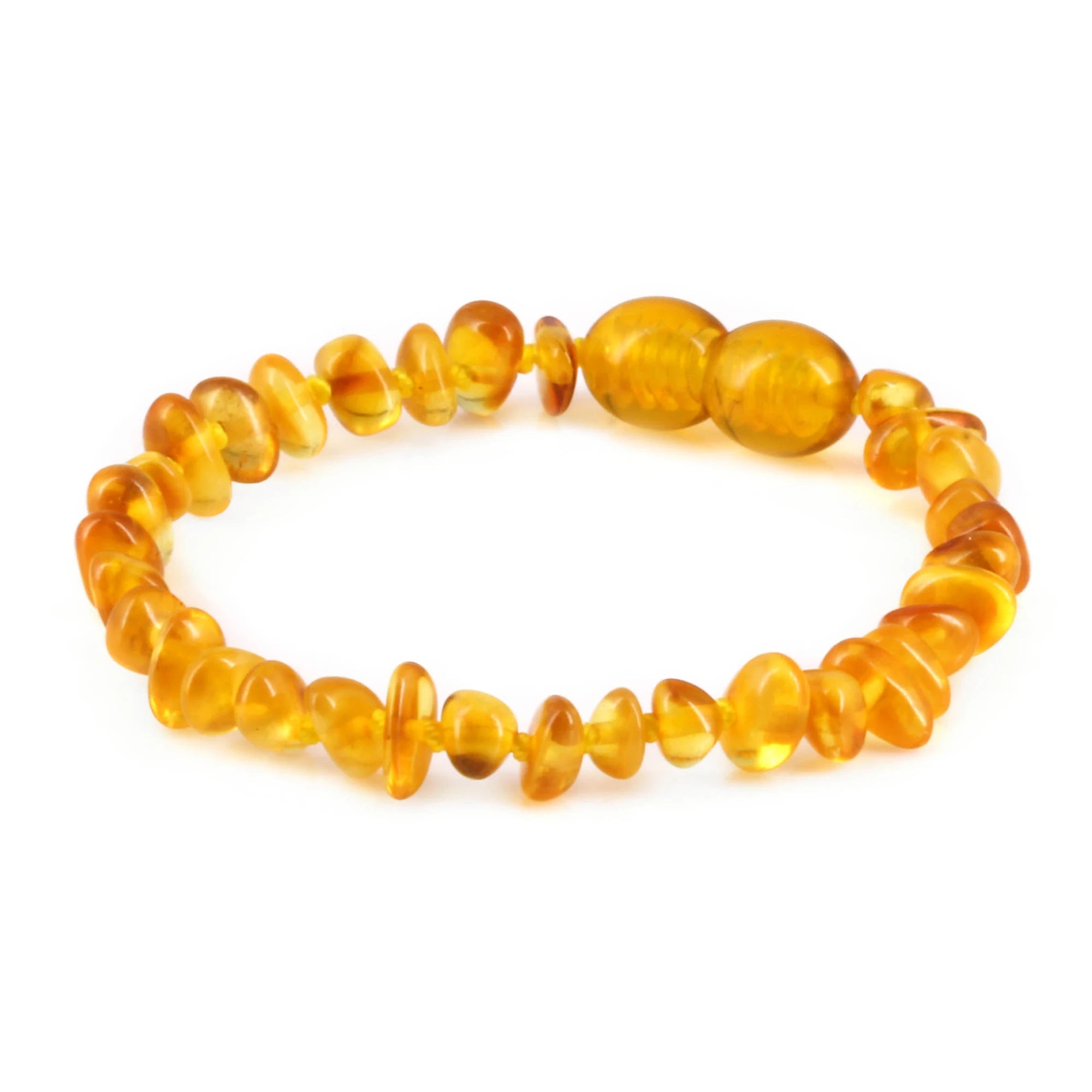 Baltic Amber Baby Teething Bracelet Chips Light Cognac Glossy Finish - Wholesale Lot of 10pcs - 14cm / 5.5in - CH7