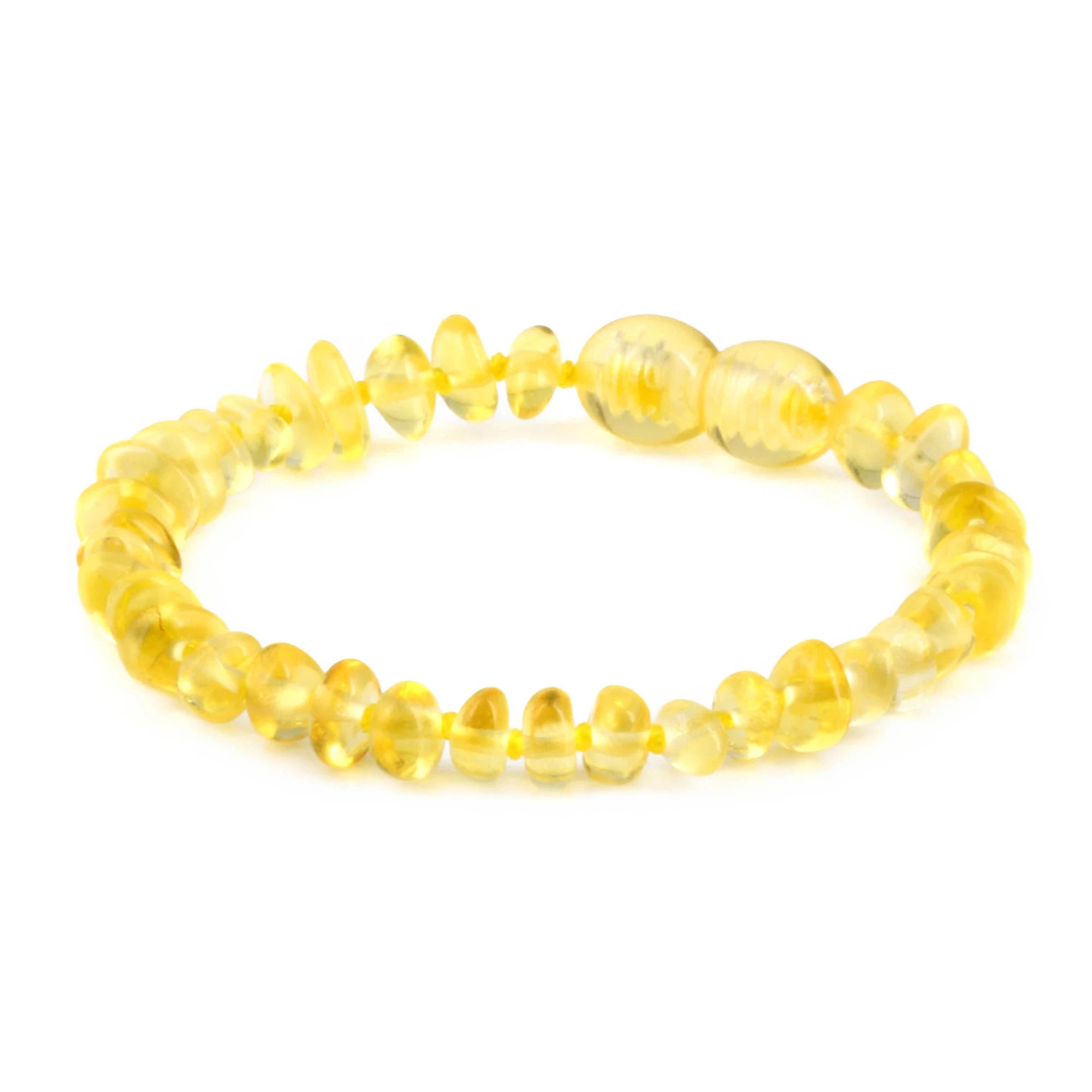 Baltic Amber Baby Teething Bracelet Chips Yellow Glossy Finish - Wholesale Lot of 10pcs - 14cm / 5.5in - CH6