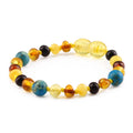Baltic Amber & Blue Jasper Baby Teething Bracelet Baroque Multicolor Glossy Finish - Wholesale Lot of 10pcs - 14cm / 5.5in - LE474