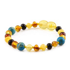 Baltic Amber & Blue Jasper Baby Teething Bracelet Baroque Multicolor Glossy Finish - Wholesale Lot of 10pcs - 14cm / 5.5in - LE474
