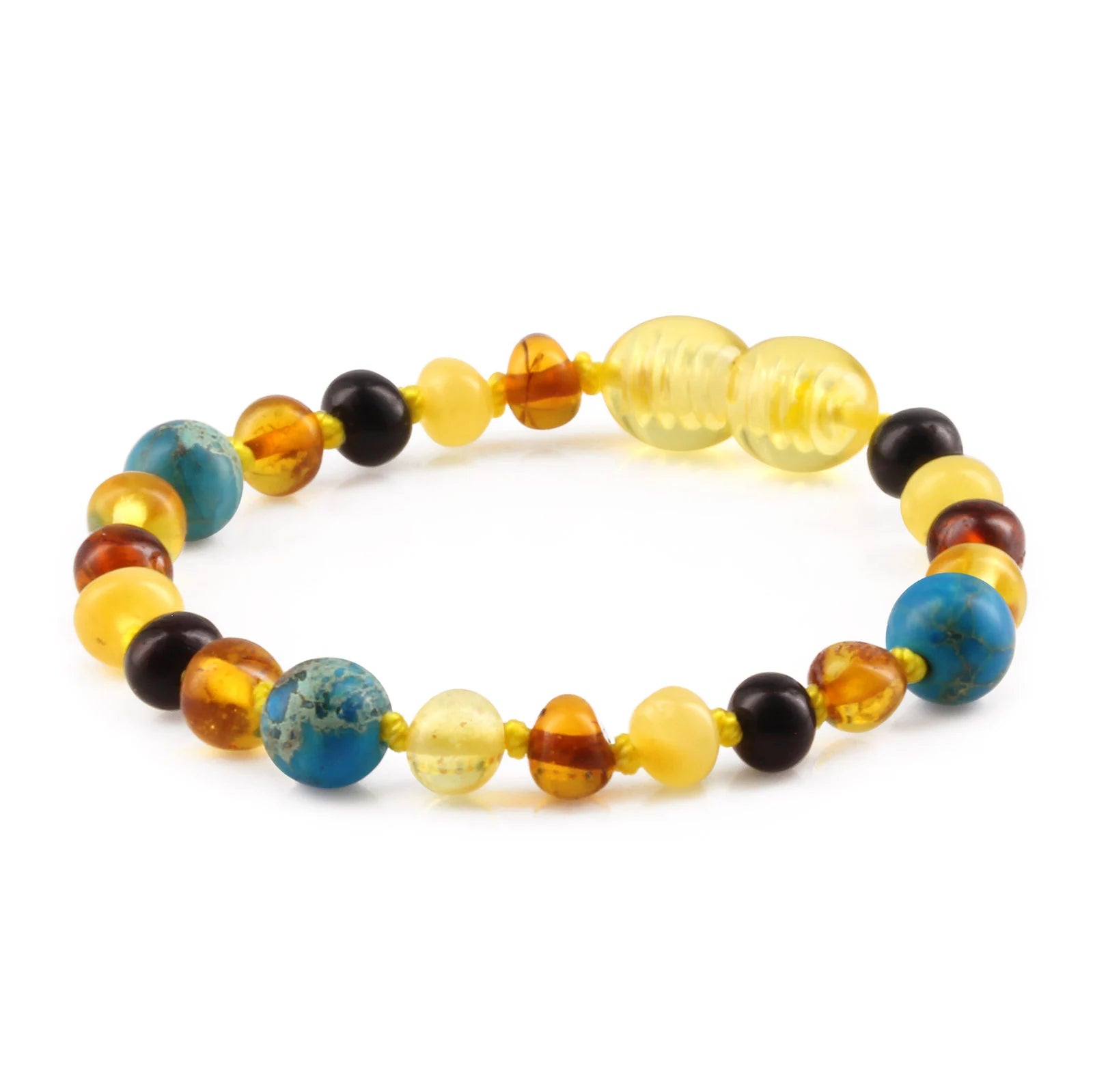 BALTIC AMBER BABY TEETHING BRACELETS WITH LAKE BLUE IMPERIAL JASPER LOT OF 10pcs. LE474