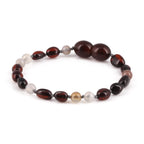 Baltic Amber & Botswana Baby Teething Bracelet Olive Dark Cognac Glossy Finish - Wholesale Lot of 10pcs - 14cm / 5.5in - AGL43