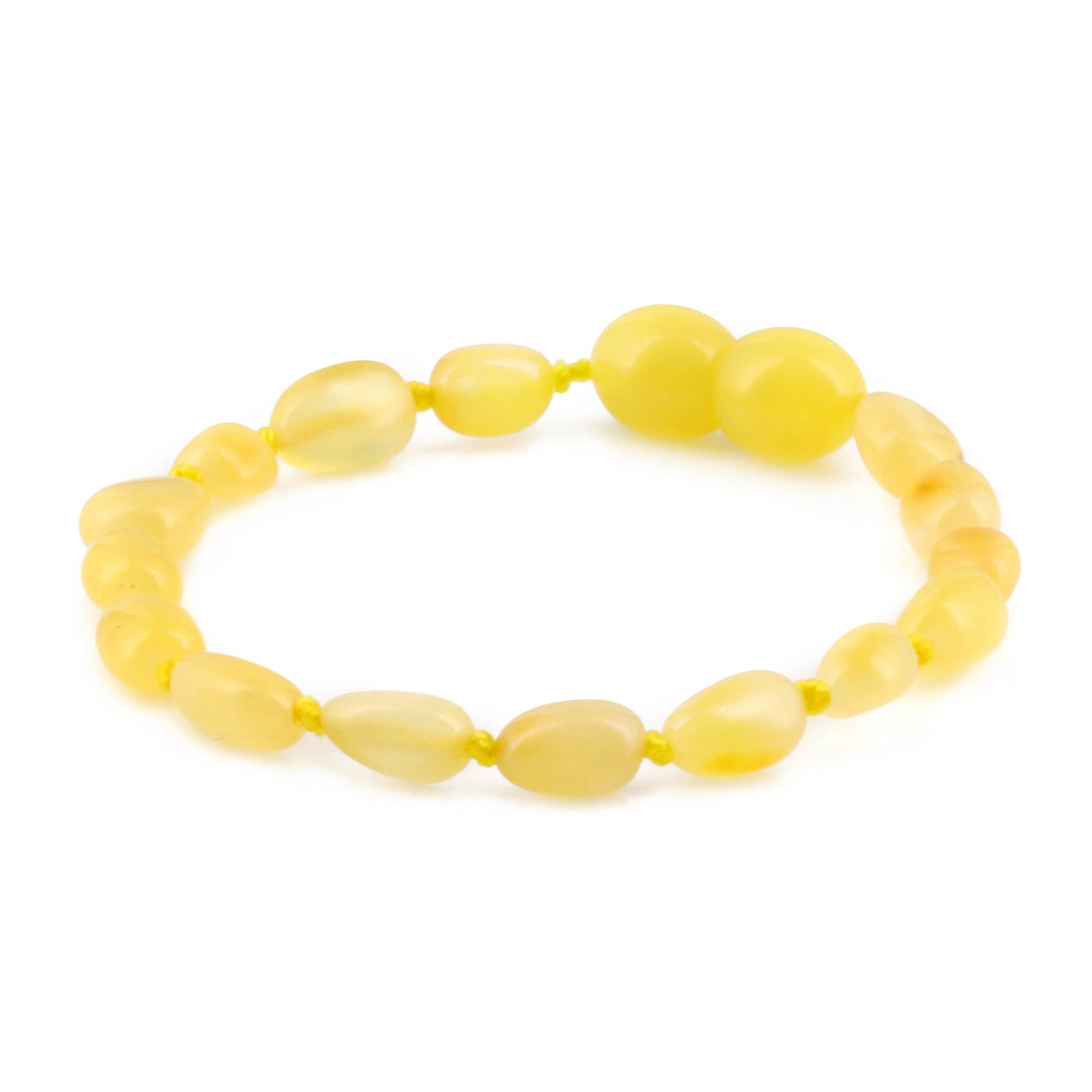 Baltic Amber Baby Teething Bracelet Olive Milky Yellow Glossy Finish - Wholesale Lot of 10pcs - 14cm / 5.5in - XO54MY