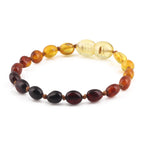 Baltic Amber Baby Teething Bracelet Olive Rainbow Glossy Finish - Wholesale Lot of 10pcs - 14cm / 5.5in - XO54R1