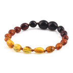 Baltic Amber Baby Teething Bracelet Olive Rainbow Glossy Finish - Wholesale Lot of 10pcs - 14cm / 5.5in - XO54R2