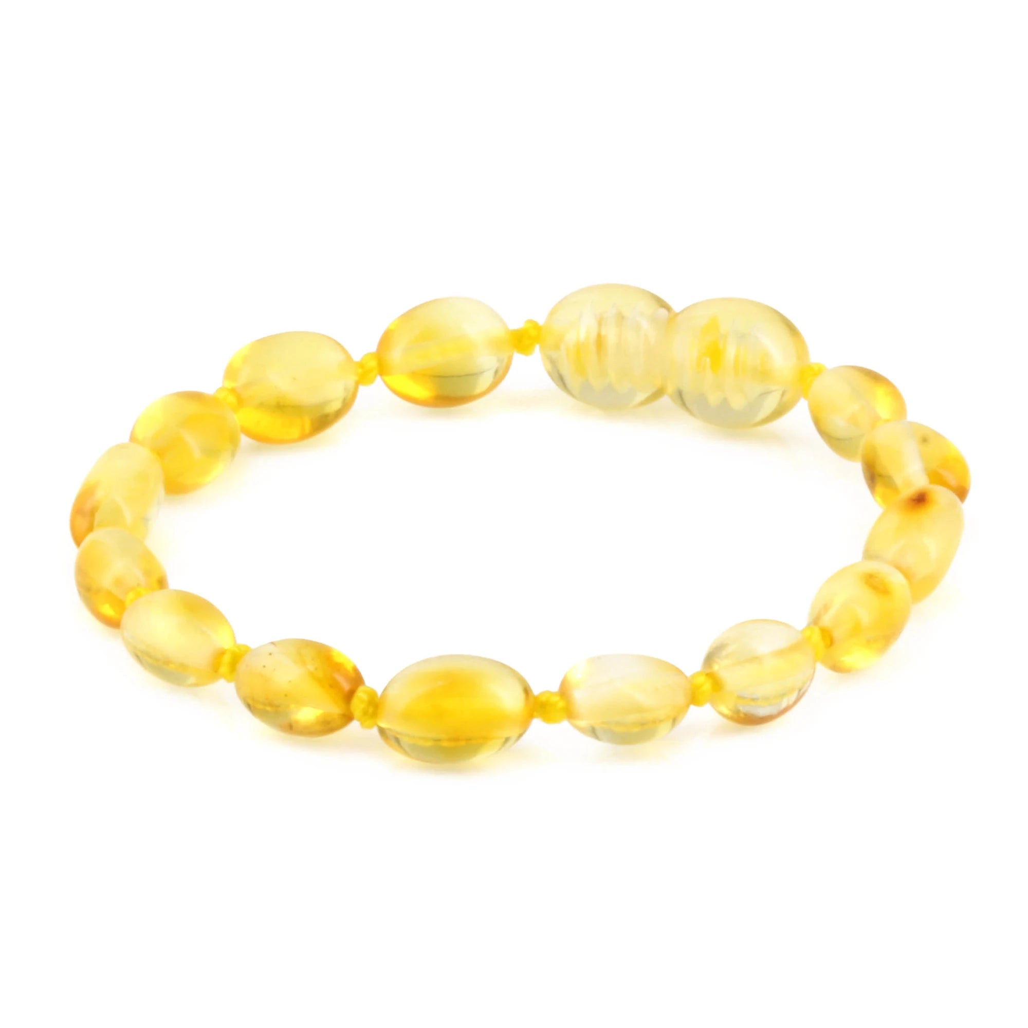 Baltic Amber Baby Teething Bracelet Olive Yellow Glossy Finish - Wholesale Lot of 10pcs - 14cm / 5.5in - XO54Y