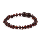 Baltic Amber Baby Teething Bracelet Roundel Dark Cognac Glossy Finish - Wholesale Lot of 10pcs - 14cm / 5.5in - XR53DC