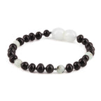 Baltic Amber & Kiwi Jasper Baby Teething Bracelet Baroque Black Glossy Finish - Wholesale Lot of 10pcs - 14cm / 5.5in - LE551-S