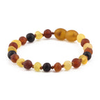 Baltic Amber Baby Teething Bracelet Baroque Multicolor Matte Finish - Wholesale Lot of 10pcs - 14cm / 5.5in - XB54MM