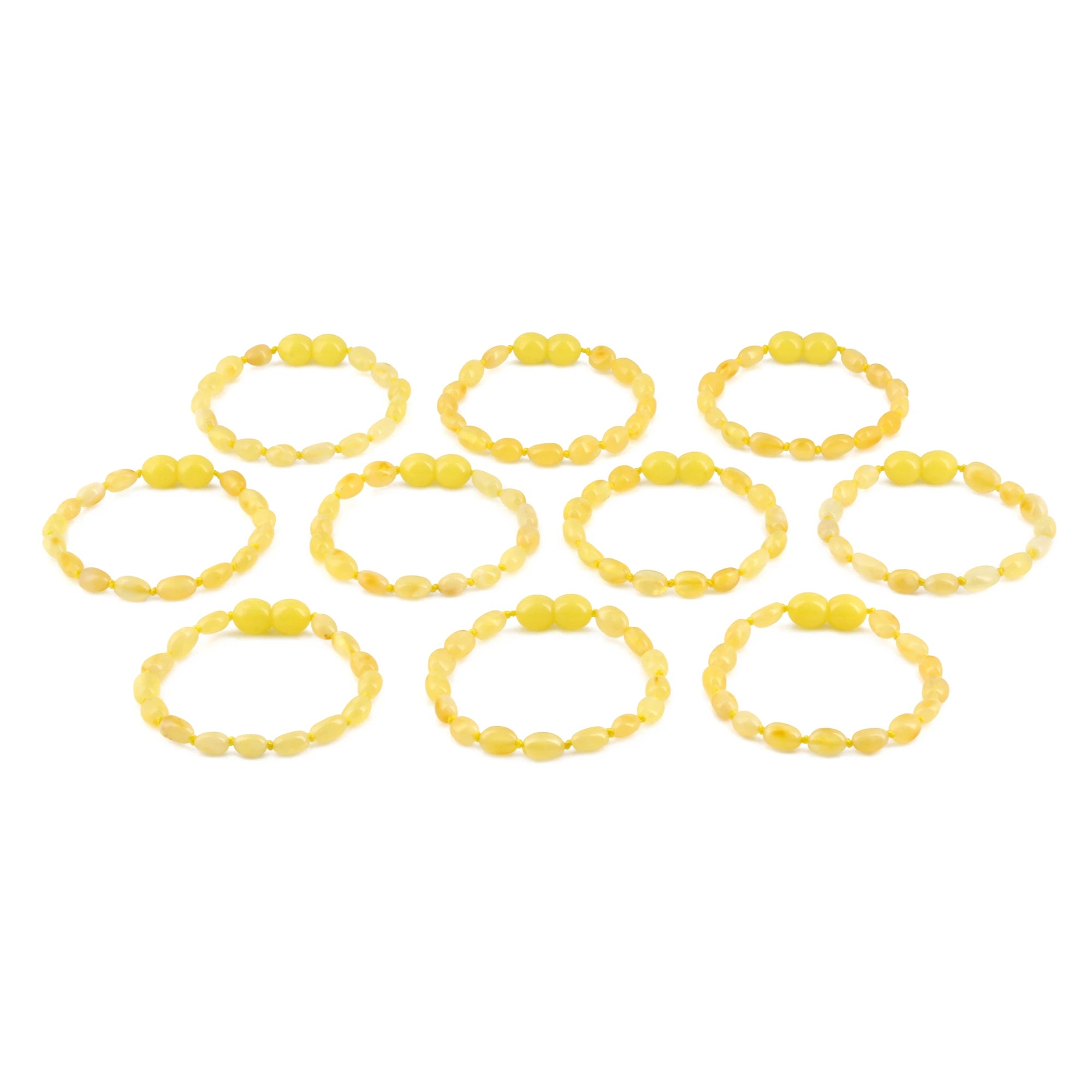 Baltic Amber Baby Teething Bracelet Olive Milky Yellow Glossy Finish - Wholesale Lot of 10pcs - 14cm / 5.5in - XO54MY