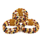 Baltic Amber Baby Teething Bracelet Baroque Multicolor Matte Finish - Wholesale Lot of 10pcs - 14cm / 5.5in - XB54MM