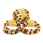 Baltic Amber Baby Teething Bracelet Baroque Multicolor Matte Finish - Wholesale Lot of 10pcs - 14cm / 5.5in - XB54M1M