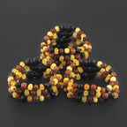 Baltic Amber Baby Teething Bracelet Baroque Multicolor Matte Finish - Wholesale Lot of 10pcs - 14cm / 5.5in - XB54M2M