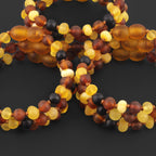 Baltic Amber Baby Teething Bracelet Baroque Multicolor Matte Finish - Wholesale Lot of 10pcs - 14cm / 5.5in - XB54MM