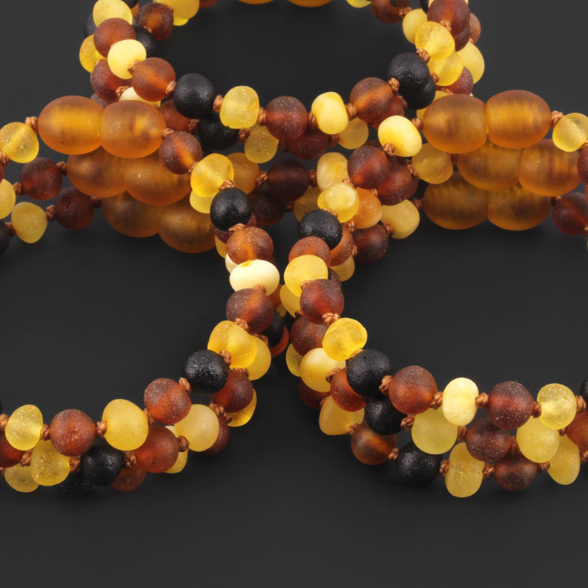 Baltic Amber Baby Teething Bracelet Baroque Multicolor Matte Finish - Wholesale Lot of 10pcs - 14cm / 5.5in - XB54MM