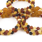 Baltic Amber Baby Teething Bracelet Baroque Multicolor Matte Finish - Wholesale Lot of 10pcs - 14cm / 5.5in - XB54MM
