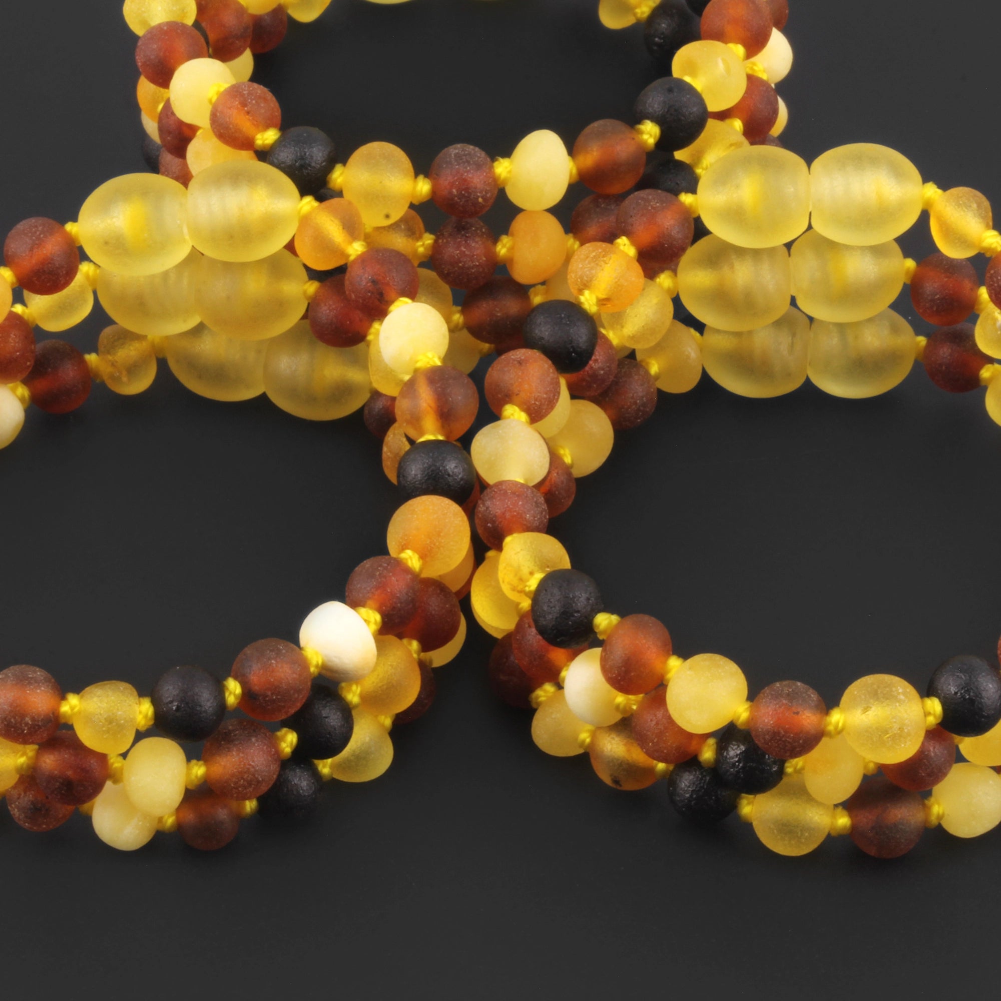 Baltic Amber Baby Teething Bracelet Baroque Multicolor Matte Finish - Wholesale Lot of 10pcs - 14cm / 5.5in - XB54M1M