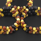 Baltic Amber Baby Teething Bracelet Baroque Multicolor Matte Finish - Wholesale Lot of 10pcs - 14cm / 5.5in - XB54M2M