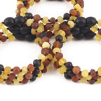 Baltic Amber Baby Teething Bracelet Baroque Multicolor Matte Finish - Wholesale Lot of 10pcs - 14cm / 5.5in - XB54M2M