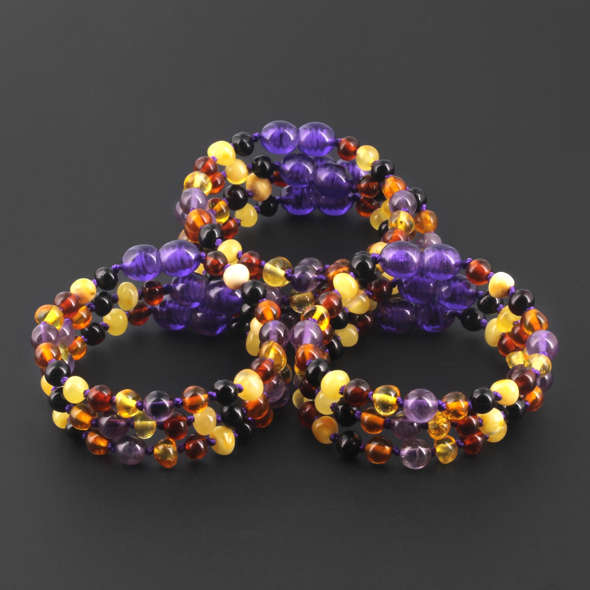 BALTIC AMBER BABY TEETHING BRACELETS WITH AMETHYST LOT OF 10pcs. LE515-B