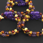 BALTIC AMBER BABY TEETHING BRACELETS WITH AMETHYST LOT OF 10pcs. LE515-B