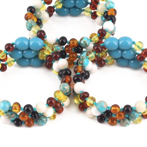 Baltic Amber & Gemstone Baby Teething Bracelet Baroque Multicolor Glossy Finish - Wholesale Lot of 10pcs - 14cm / 5.5in - LE474-T