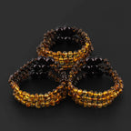 Baltic Amber Baby Teething Bracelet Baroque Rainbow Green Glossy Finish - Wholesale Lot of 10pcs - 14cm / 5.5in -  XB43RG2