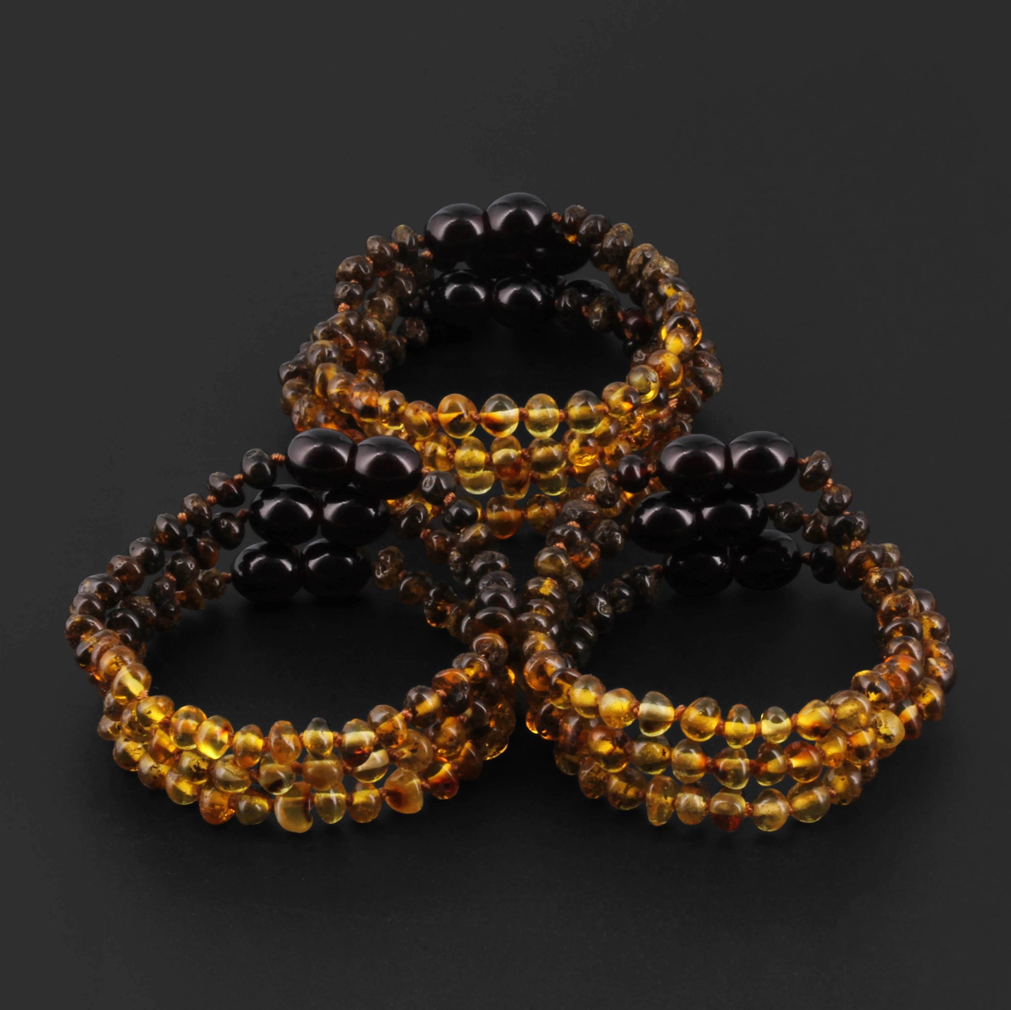 Baltic Amber Baby Teething Bracelet Baroque Rainbow Green Glossy Finish - Wholesale Lot of 10pcs - 14cm / 5.5in -  XB43RG2