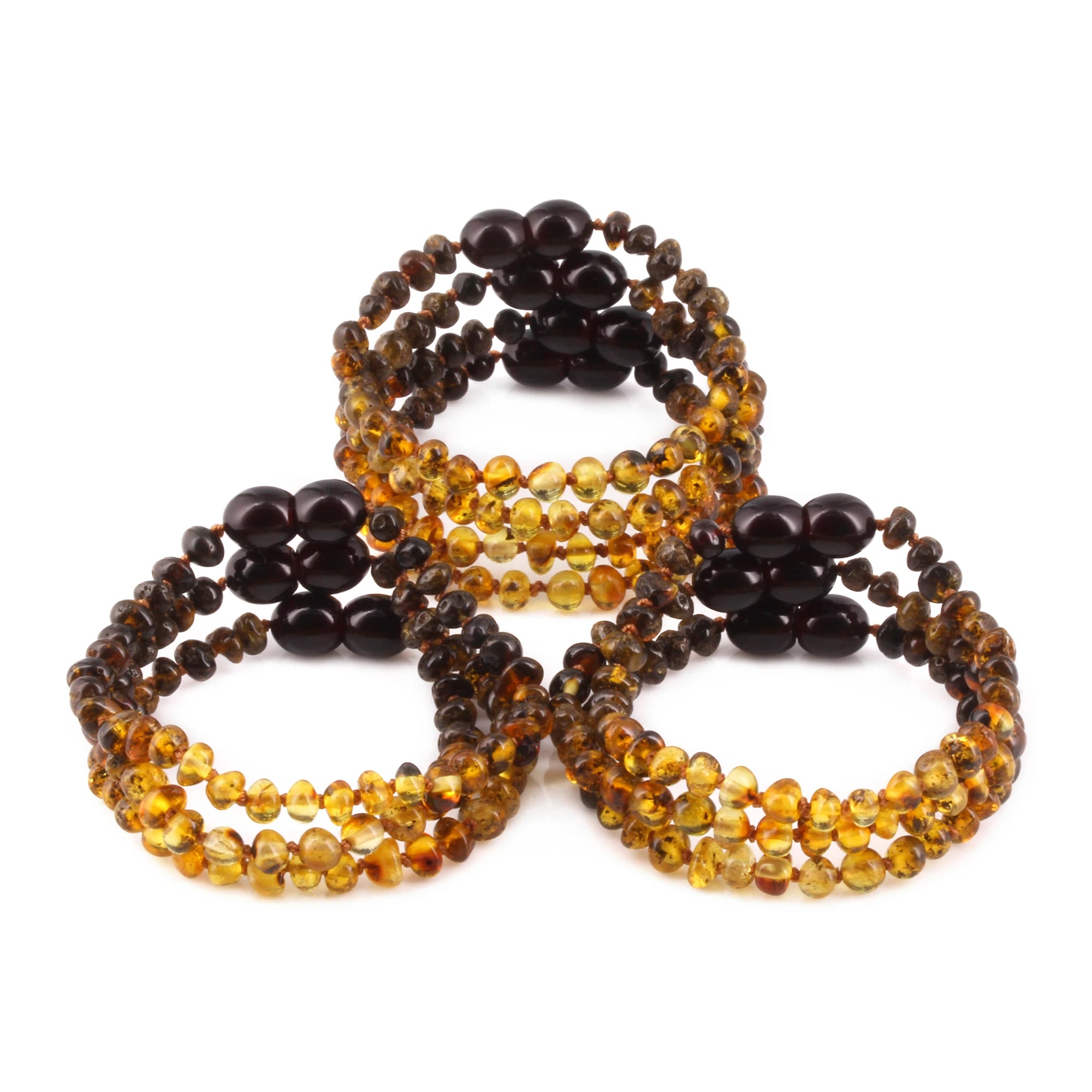Baltic Amber Baby Teething Bracelet Baroque Rainbow Green Glossy Finish - Wholesale Lot of 10pcs - 14cm / 5.5in -  XB43RG2