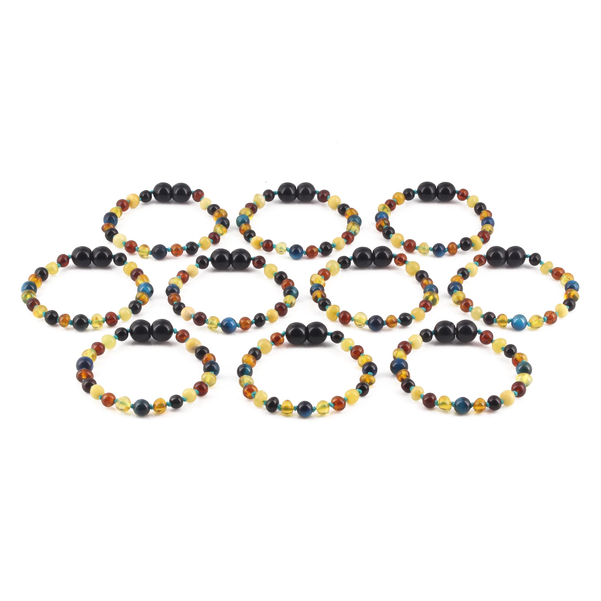 BALTIC AMBER BABY TEETHING BRACELETS WITH BLUE TIGER EYE LOT OF 10pcs. LE463 V2