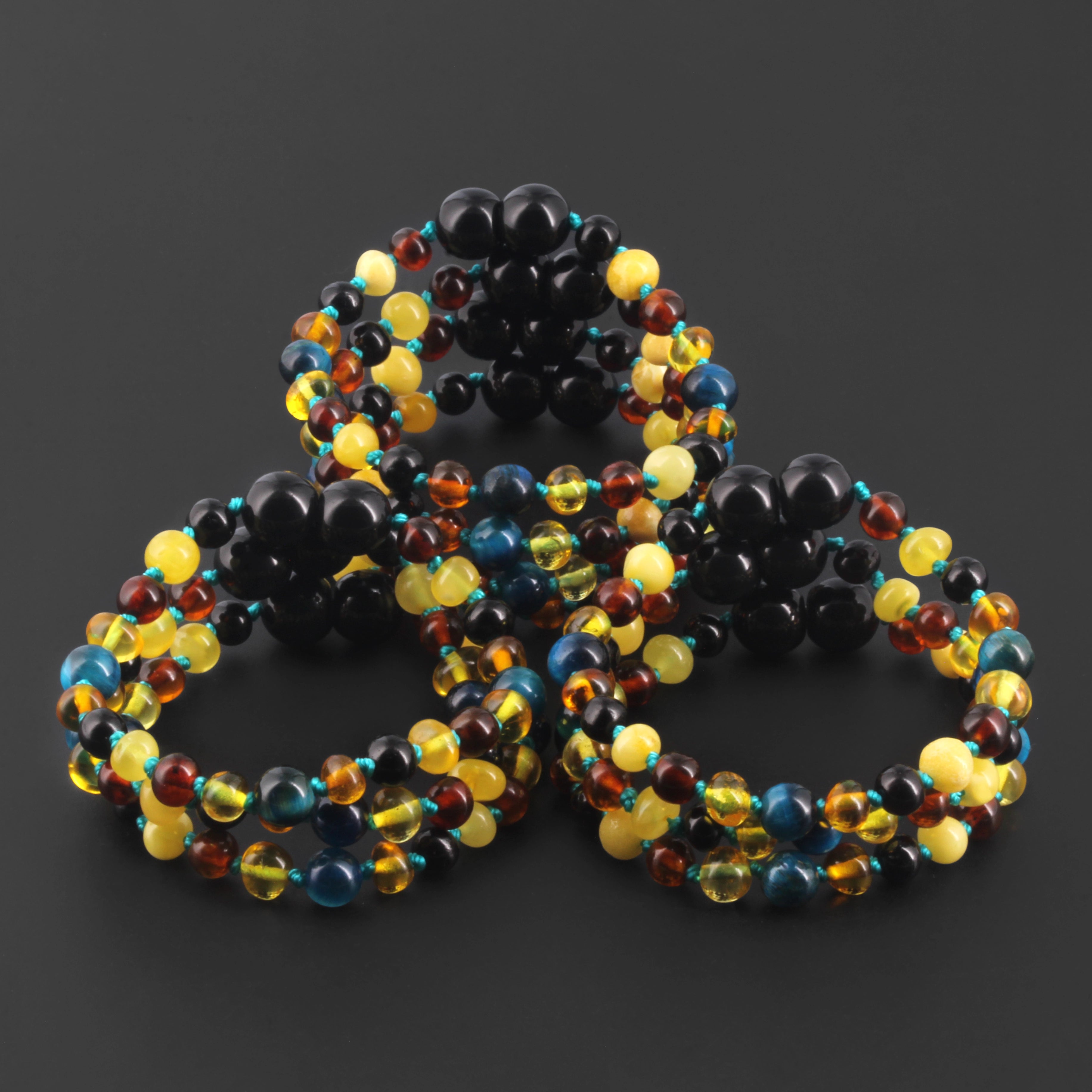 BALTIC AMBER BABY TEETHING BRACELETS WITH BLUE TIGER EYE LOT OF 10pcs. LE463 V2