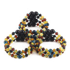 Baltic Amber & Blue Tiger Baby Teething Bracelet Baroque Multicolor Glossy Finish - Wholesale Lot of 10pcs - 14cm / 5.5in - LE463 V2