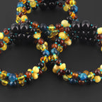 Baltic Amber & Blue Tiger Baby Teething Bracelet Baroque Multicolor Glossy Finish - Wholesale Lot of 10pcs - 14cm / 5.5in - LE463 V2