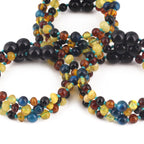 Baltic Amber & Blue Tiger Baby Teething Bracelet Baroque Multicolor Glossy Finish - Wholesale Lot of 10pcs - 14cm / 5.5in - LE463 V2