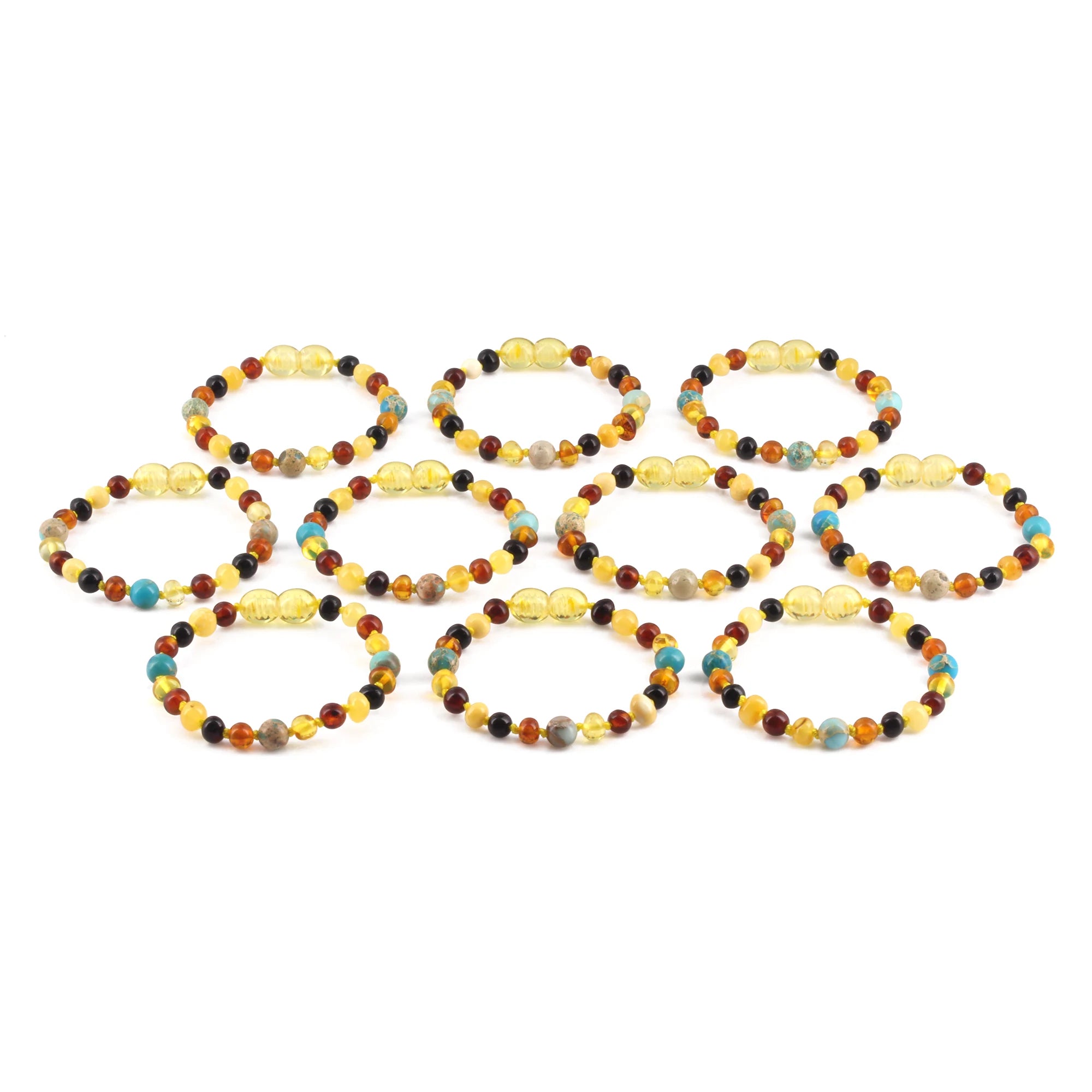 BALTIC AMBER BABY TEETHING BRACELETS WITH LAKE BLUE IMPERIAL JASPER LOT OF 10pcs. LE474