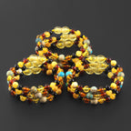 Baltic Amber & Blue Jasper Baby Teething Bracelet Baroque Multicolor Glossy Finish - Wholesale Lot of 10pcs - 14cm / 5.5in - LE474