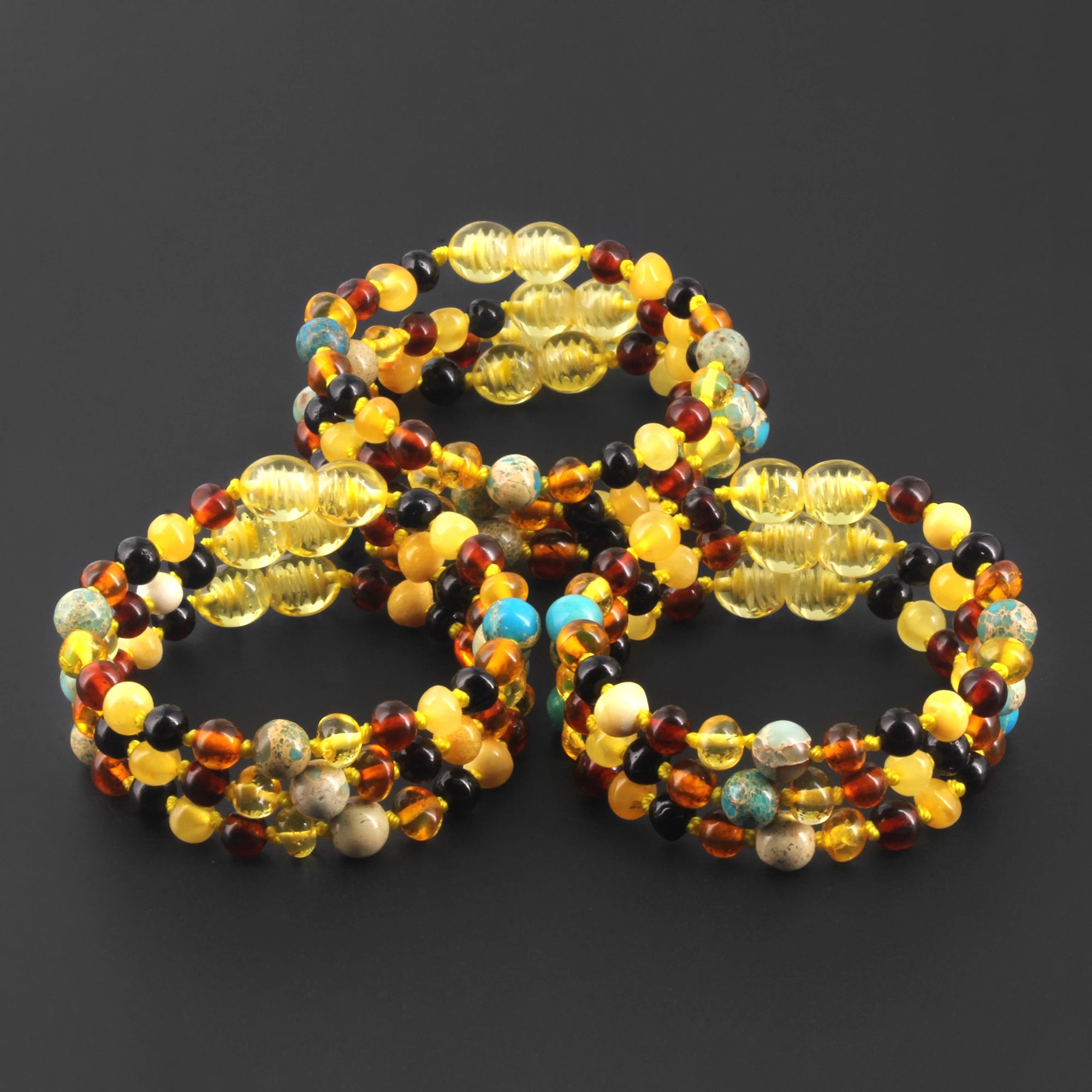 BALTIC AMBER BABY TEETHING BRACELETS WITH LAKE BLUE IMPERIAL JASPER LOT OF 10pcs. LE474