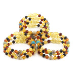 Baltic Amber & Blue Jasper Baby Teething Bracelet Baroque Multicolor Glossy Finish - Wholesale Lot of 10pcs - 14cm / 5.5in - LE474