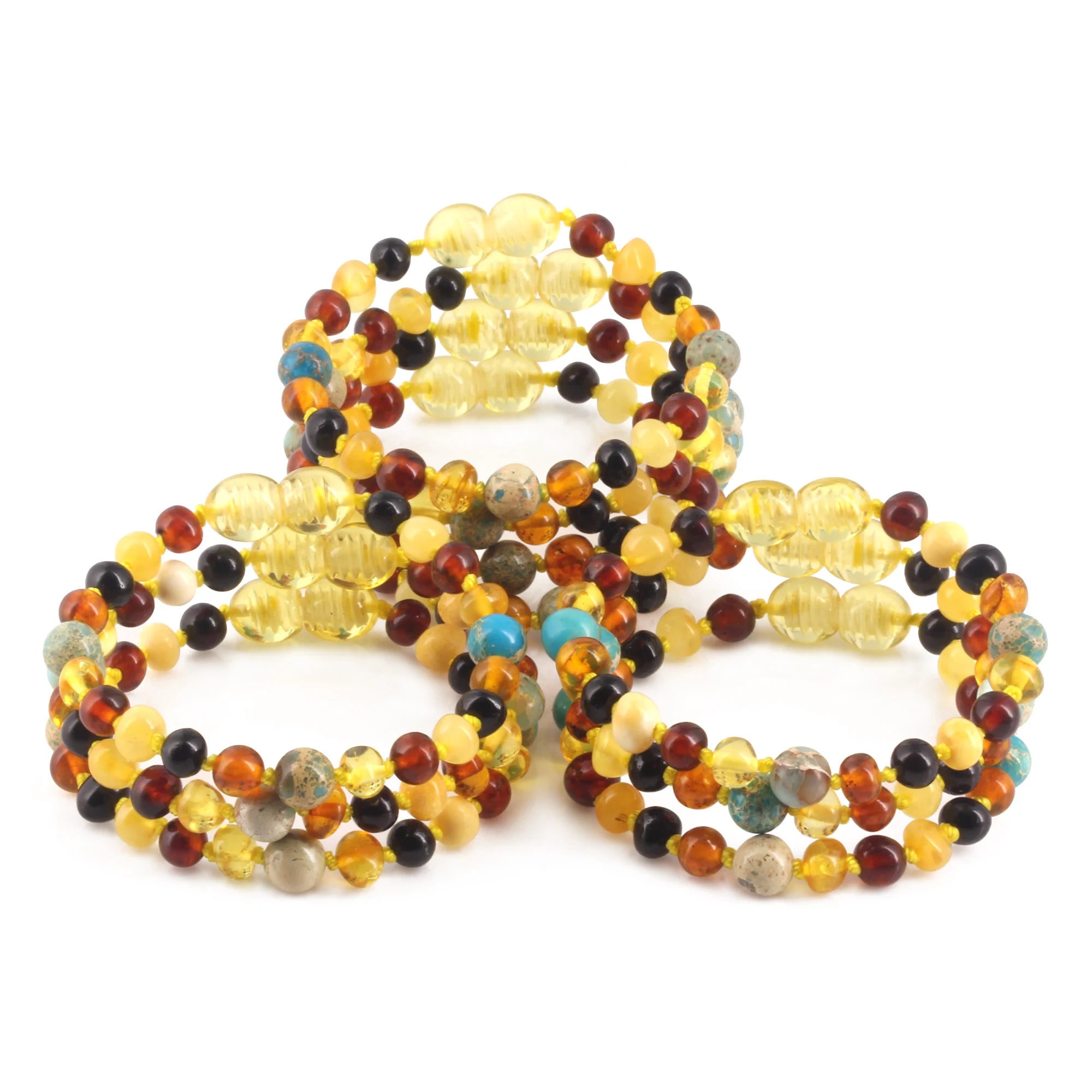BALTIC AMBER BABY TEETHING BRACELETS WITH LAKE BLUE IMPERIAL JASPER LOT OF 10pcs. LE474