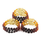 Baltic Amber Baby Teething Bracelet Olive Rainbow Glossy Finish - Wholesale Lot of 10pcs - 14cm / 5.5in - XO54R1