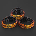 Baltic Amber Baby Teething Bracelet Olive Rainbow Glossy Finish - Wholesale Lot of 10pcs - 14cm / 5.5in - XO54R2
